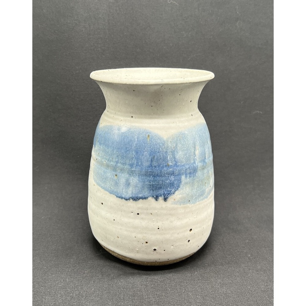 ART POTTERY‎ 6" Stoneware Vase With Blue Drip Glaze